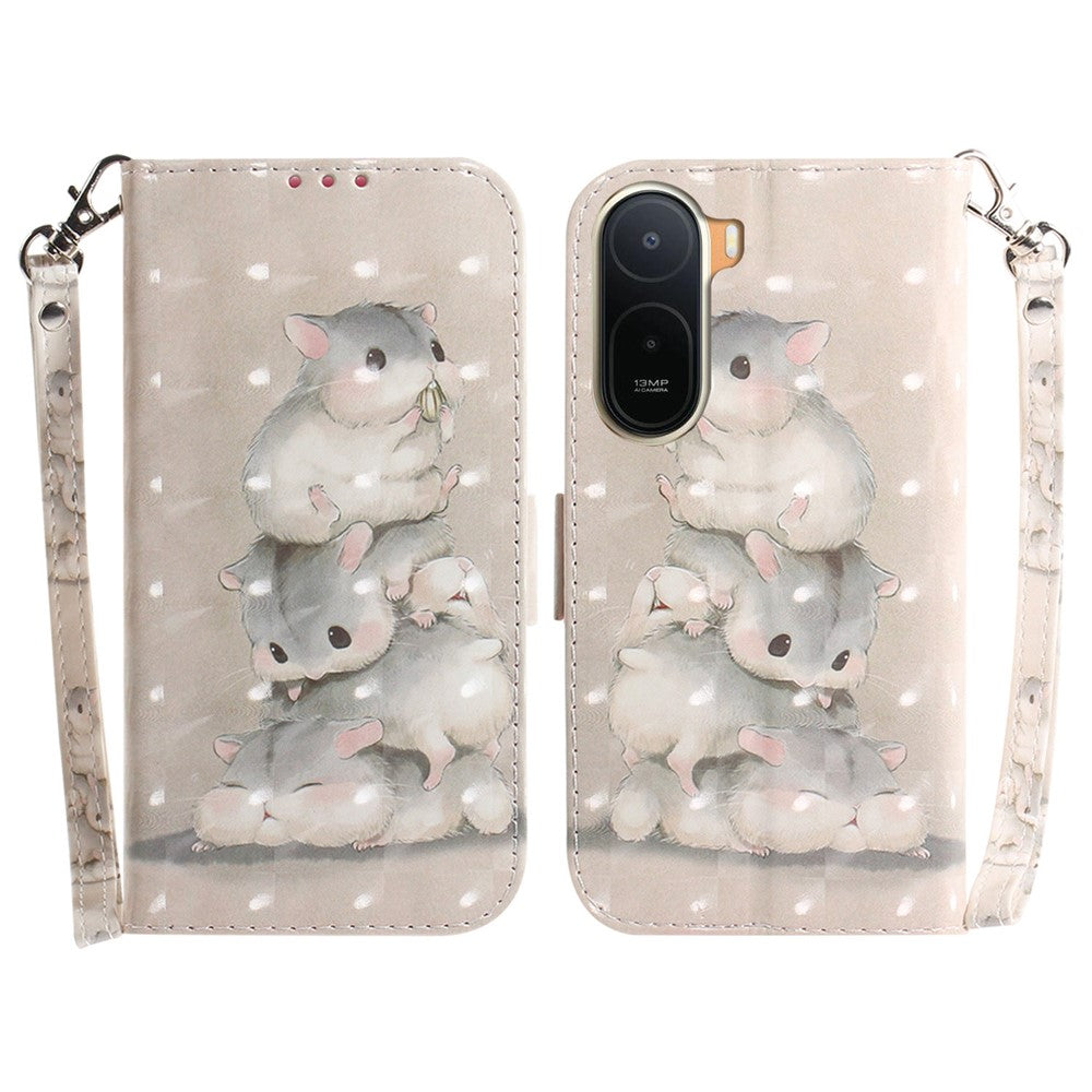 Pattern Printing Case for Xiaomi Poco C85x 5G / Redmi A7 Pro 4G (171.56mm) / Redmi A7 Pro 5G Leather Wallet Phone Cover with Wrist Strap