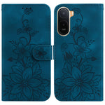 Stand Case For Xiaomi Poco C85x 5G / Redmi A7 Pro 4G (171.56mm) / Redmi A7 Pro 5G Lily Flower Imprint Leather Phone Cover with Wrist Strap