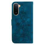 Stand Case For Xiaomi Poco C85x 5G / Redmi A7 Pro 4G (171.56mm) / Redmi A7 Pro 5G Lily Flower Imprint Leather Phone Cover with Wrist Strap