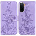 Stand Case For Xiaomi Poco C85x 5G / Redmi A7 Pro 4G (171.56mm) / Redmi A7 Pro 5G Lily Flower Imprint Leather Phone Cover with Wrist Strap
