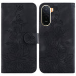 Stand Case For Xiaomi Poco C85x 5G / Redmi A7 Pro 4G (171.56mm) / Redmi A7 Pro 5G Lily Flower Imprint Leather Phone Cover with Wrist Strap