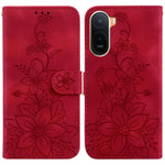 Stand Case For Xiaomi Poco C85x 5G / Redmi A7 Pro 4G (171.56mm) / Redmi A7 Pro 5G Lily Flower Imprint Leather Phone Cover with Wrist Strap