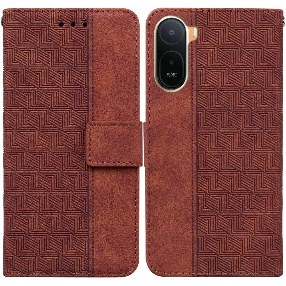 Case For Xiaomi Poco C85x 5G / Redmi A7 Pro 4G (171.56mm) / Redmi A7 Pro 5G Geometry Pattern Leather Wallet Phone Cover with Wrist Strap
