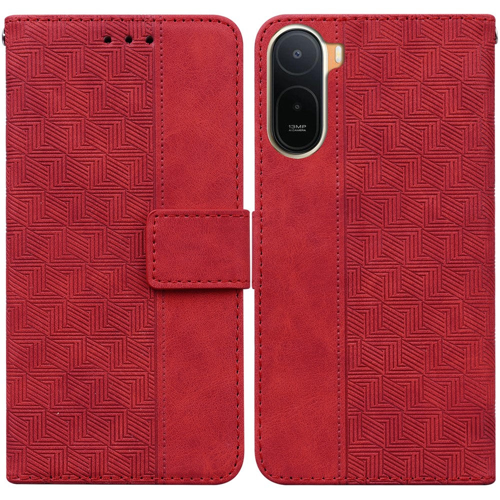 Case For Xiaomi Poco C85x 5G / Redmi A7 Pro 4G (171.56mm) / Redmi A7 Pro 5G Geometry Pattern Leather Wallet Phone Cover with Wrist Strap