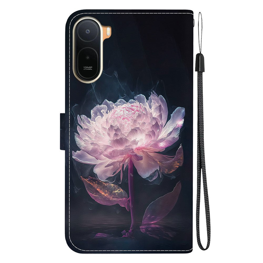 Wallet Phone Case for Xiaomi Poco C85x 5G / Redmi A7 Pro 4G (171.56mm) / Redmi A7 Pro 5G Anti-Drop Pattern Printing Leather Flip Cover with Strap