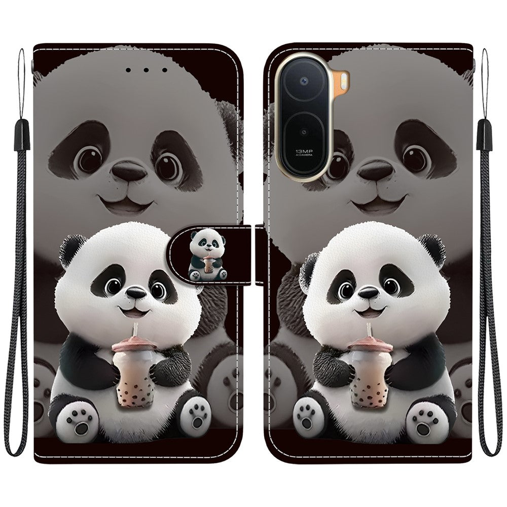 Leather Case for Xiaomi Poco C85x 5G / Redmi A7 Pro 4G (171.56mm) / Redmi A7 Pro 5G Stand Wallet Pattern Printing Phone Cover with Wrist Strap