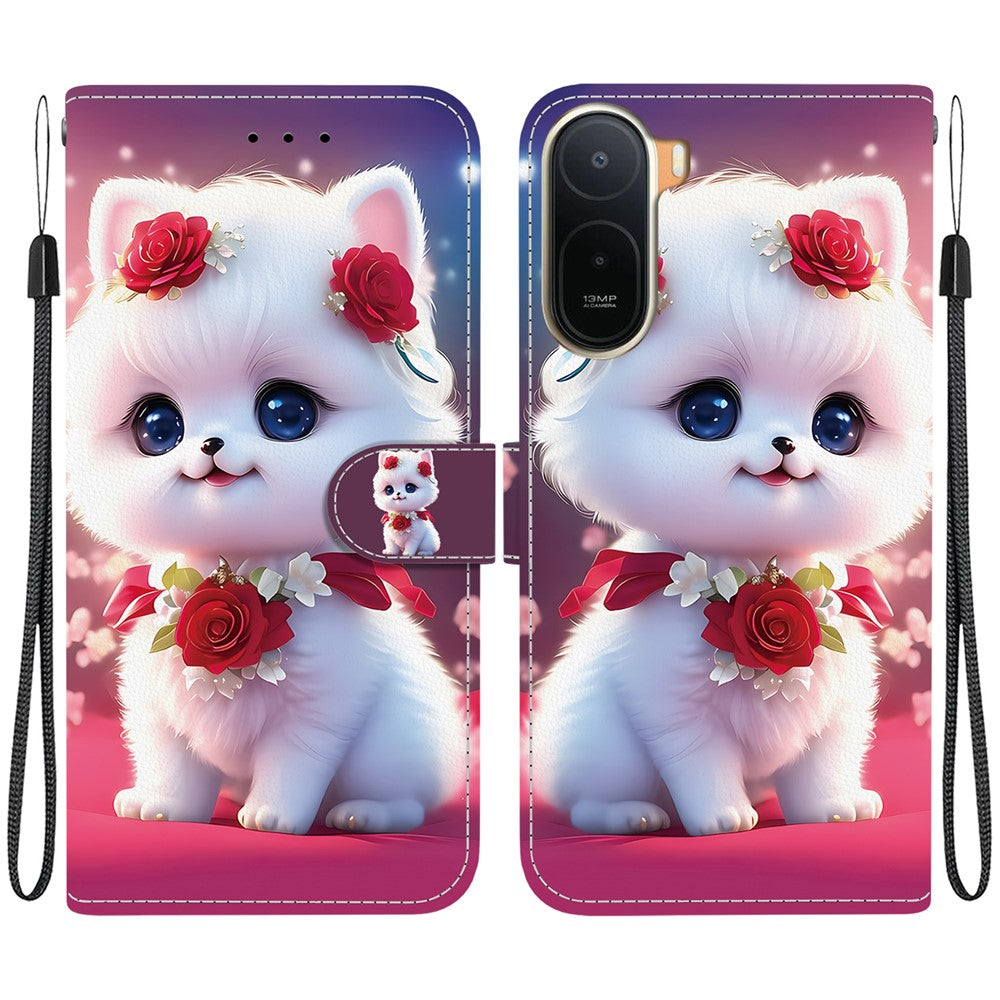 Leather Case for Xiaomi Poco C85x 5G / Redmi A7 Pro 4G (171.56mm) / Redmi A7 Pro 5G Stand Wallet Pattern Printing Phone Cover with Wrist Strap