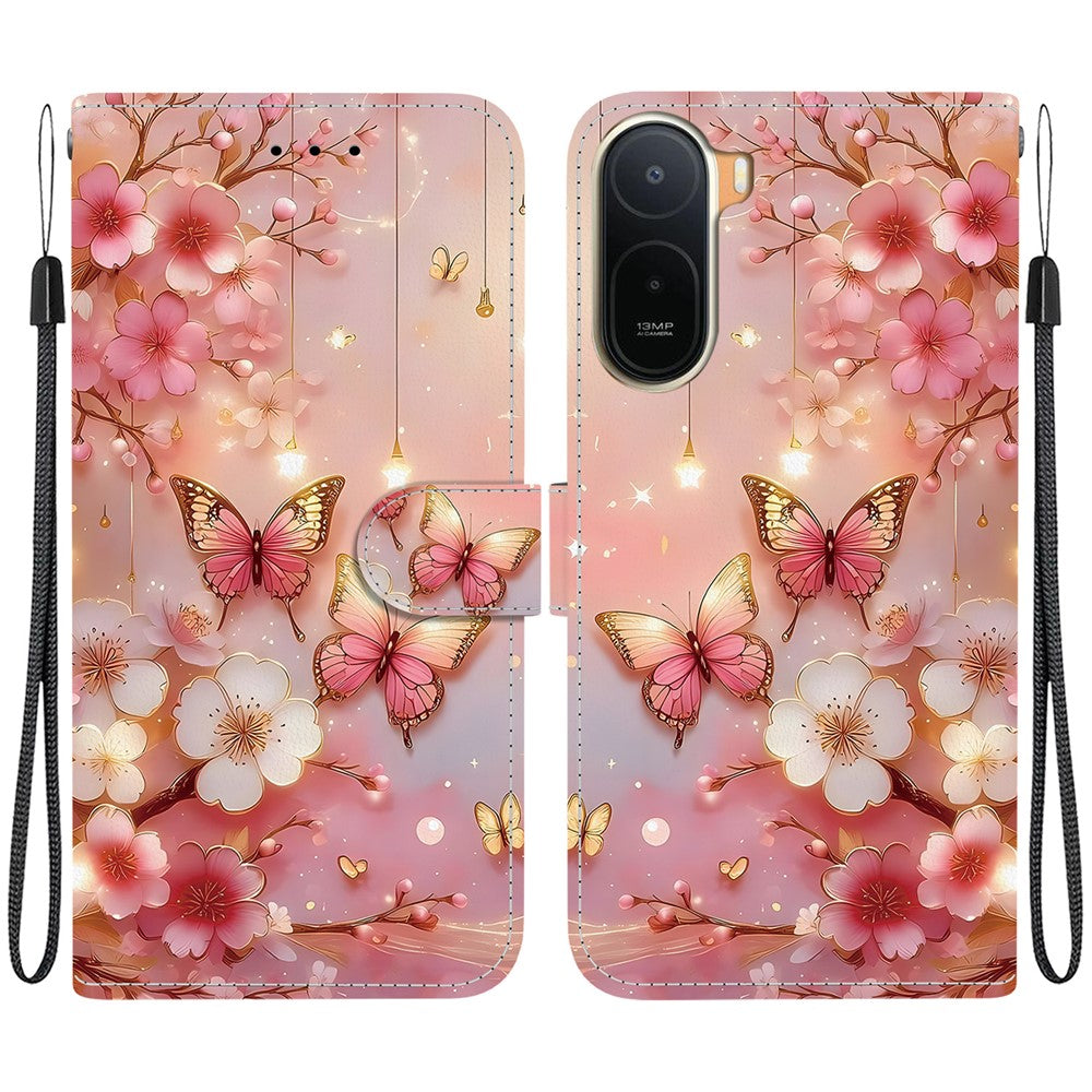 Leather Case for Xiaomi Poco C85x 5G / Redmi A7 Pro 4G (171.56mm) / Redmi A7 Pro 5G Stand Wallet Pattern Printing Phone Cover with Wrist Strap