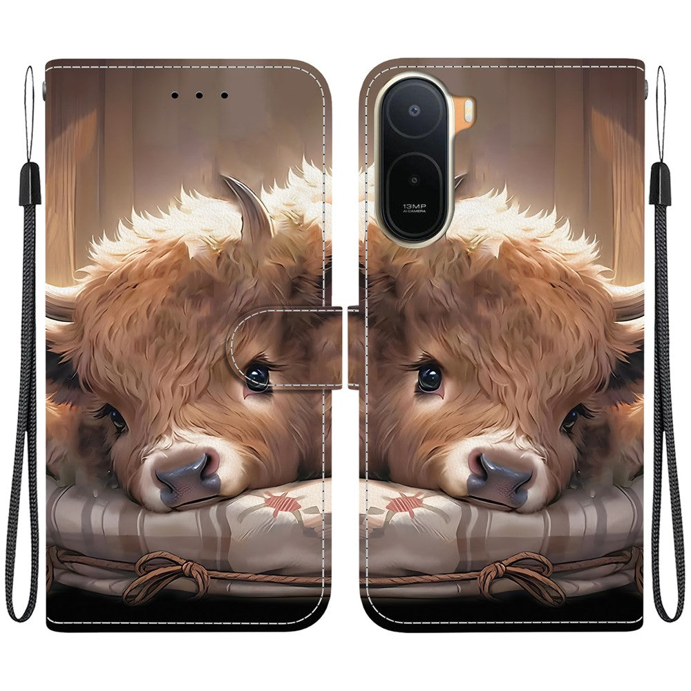Leather Case for Xiaomi Poco C85x 5G / Redmi A7 Pro 4G (171.56mm) / Redmi A7 Pro 5G Stand Wallet Pattern Printing Phone Cover with Wrist Strap