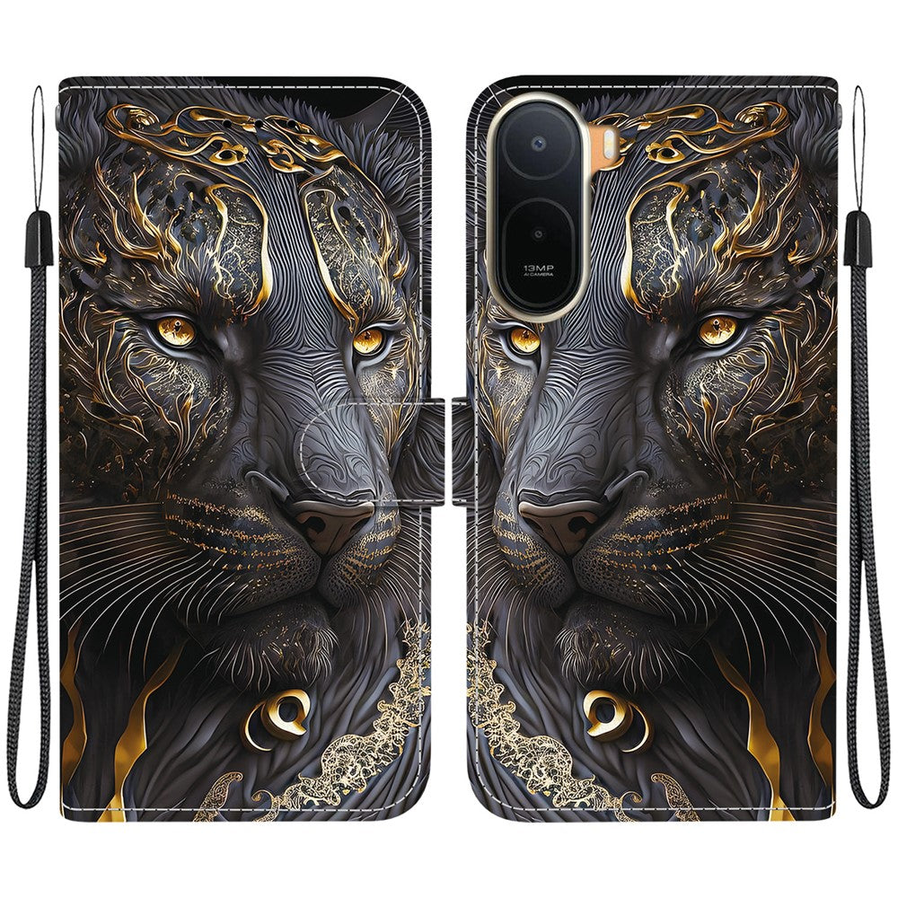 Leather Case for Xiaomi Poco C85x 5G / Redmi A7 Pro 4G (171.56mm) / Redmi A7 Pro 5G Stand Wallet Pattern Printing Phone Cover with Wrist Strap