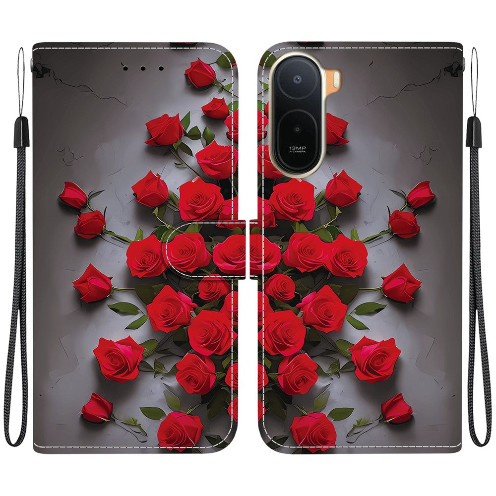 Leather Case for Xiaomi Poco C85x 5G / Redmi A7 Pro 4G (171.56mm) / Redmi A7 Pro 5G Stand Wallet Pattern Printing Phone Cover with Wrist Strap