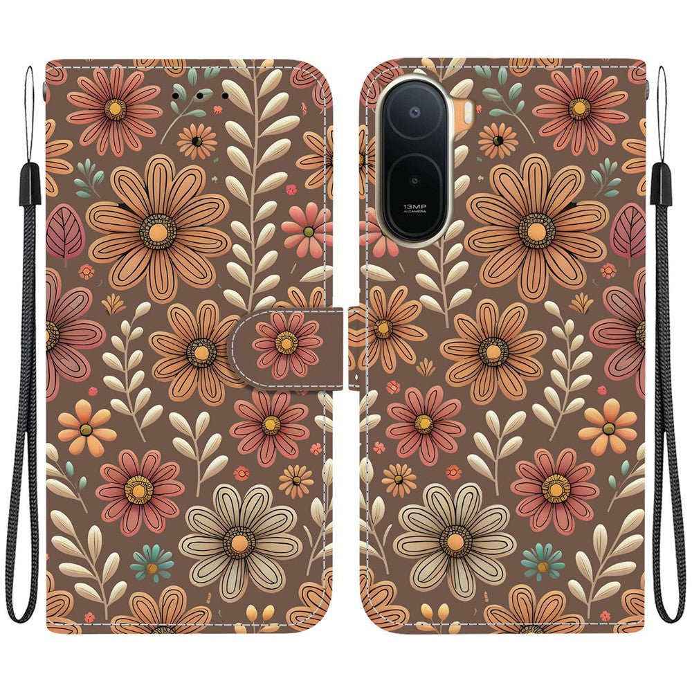 Plånboksfodral för Xiaomi Poco C85x 5G / Redmi A7 Pro 4G (171.56mm) / Redmi A7 Pro 5G Mönstertryck Läderfodral med Stativ och Rem