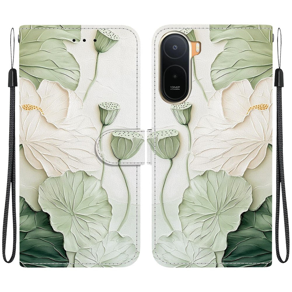 Plånboksfodral för Xiaomi Poco C85x 5G / Redmi A7 Pro 4G (171.56mm) / Redmi A7 Pro 5G Mönstertryck Läderfodral med Stativ och Rem