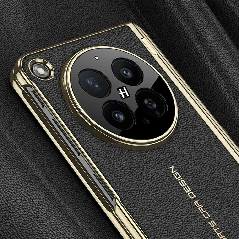 GKK Magnetiskt Skal För Oppo Find N6 5G - Dubbelt Centralaxels Hängstycke - Litchitexturerat Läder - PC Stativ - mobilskal med Härdat Glas - Film