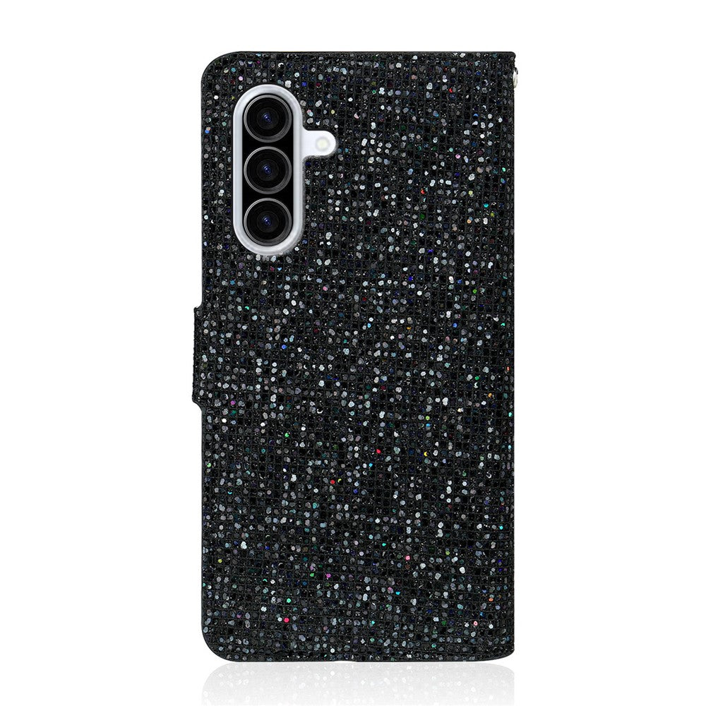 Samsung Galaxy A27 5G-skal i PU-läder med plånbok och korthållare, glitter, mobilskal