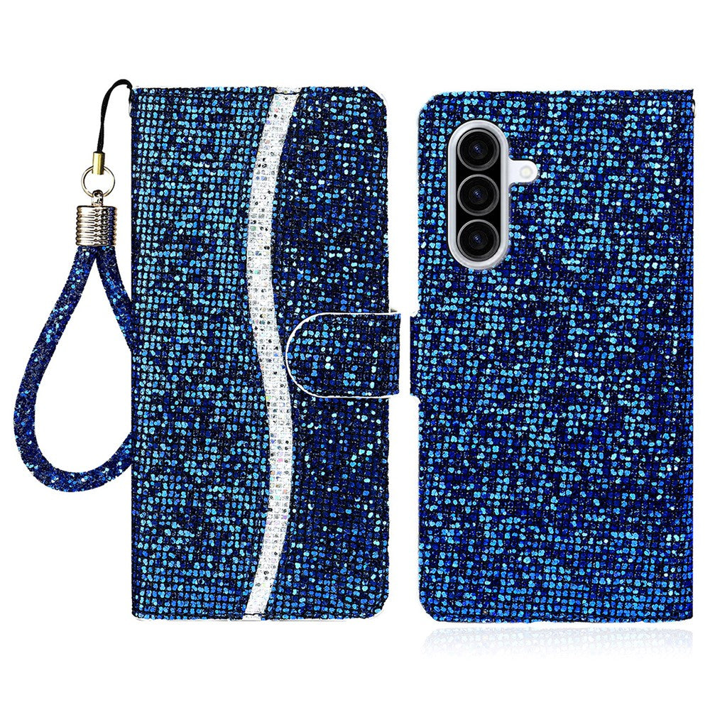 Samsung Galaxy A27 5G-skal i PU-läder med plånbok och korthållare, glitter, mobilskal