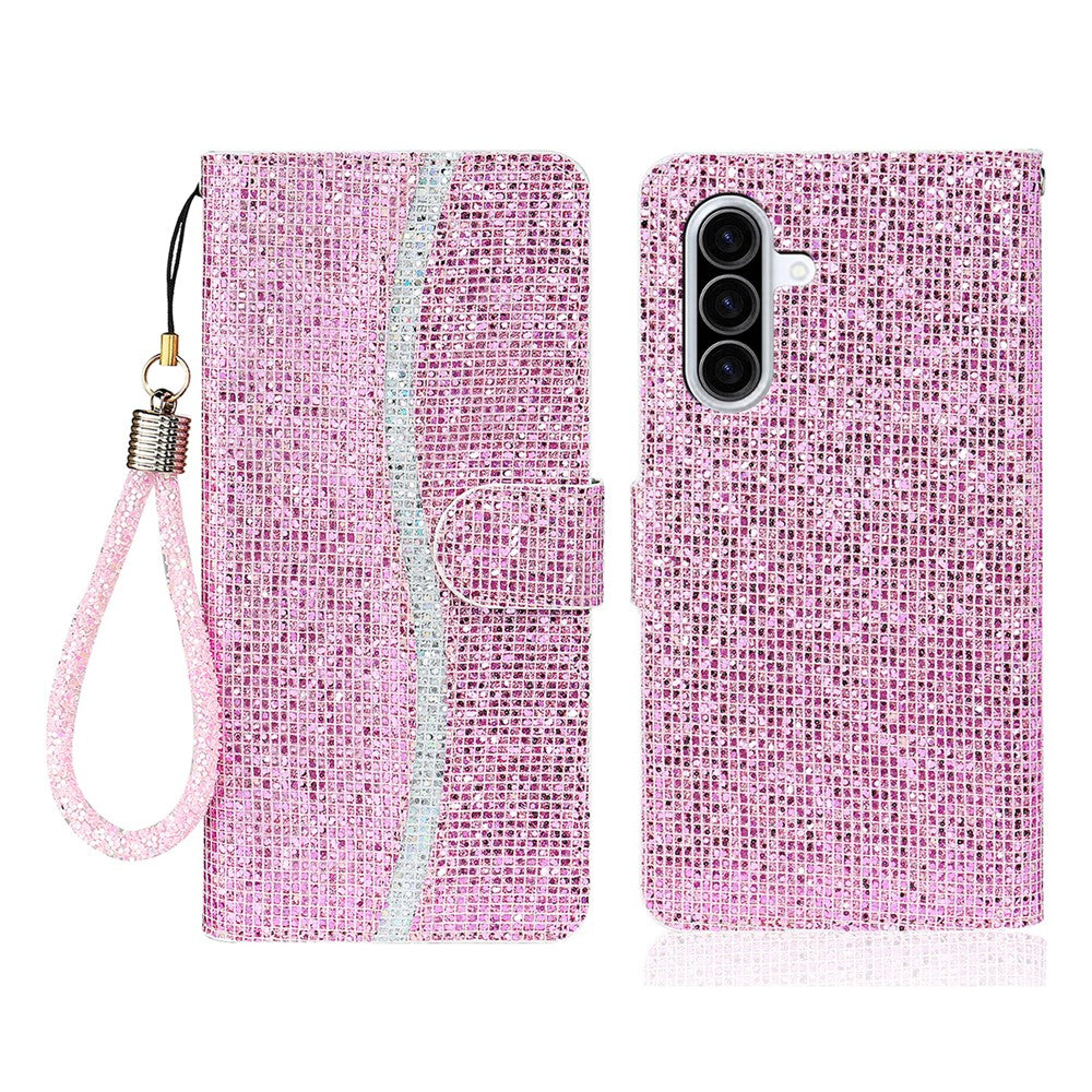 Samsung Galaxy A27 5G-skal i PU-läder med plånbok och korthållare, glitter, mobilskal