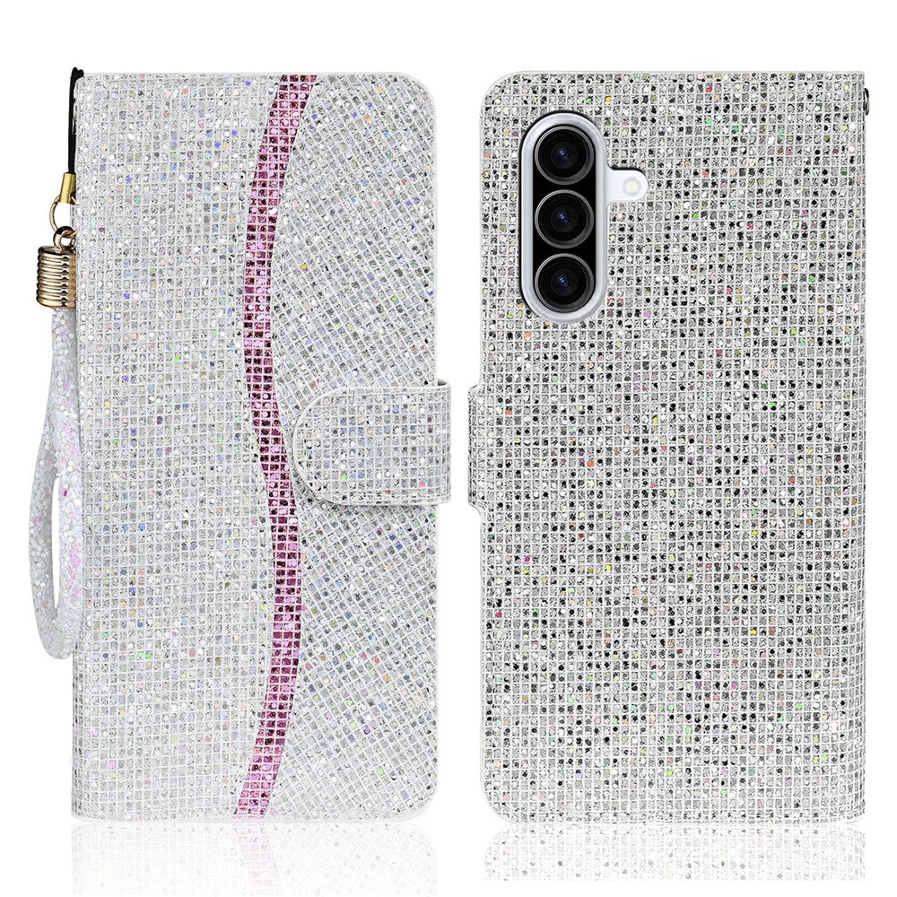 Samsung Galaxy A27 5G-skal i PU-läder med plånbok och korthållare, glitter, mobilskal