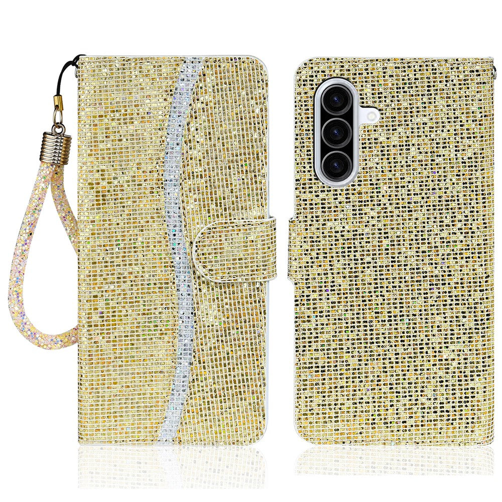 Samsung Galaxy A27 5G-skal i PU-läder med plånbok och korthållare, glitter, mobilskal