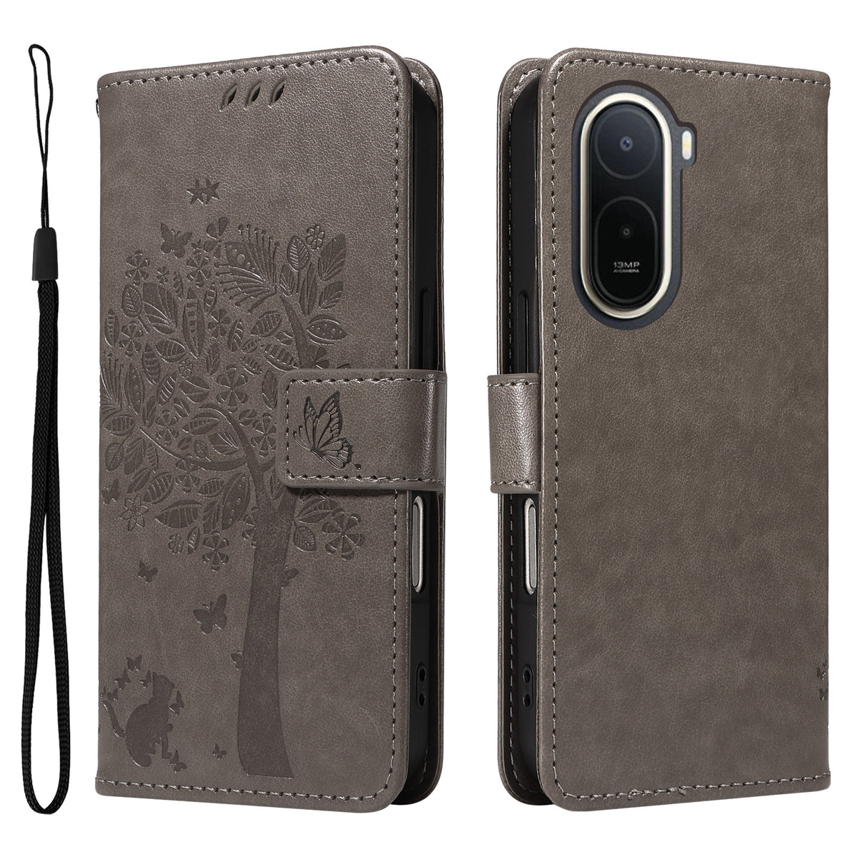 For Xiaomi Poco C85x 5G / Redmi A7 Pro 4G (171.56mm) Phone Case with Stand Cat Tree Pattern Leather Wallet Mobile Cover