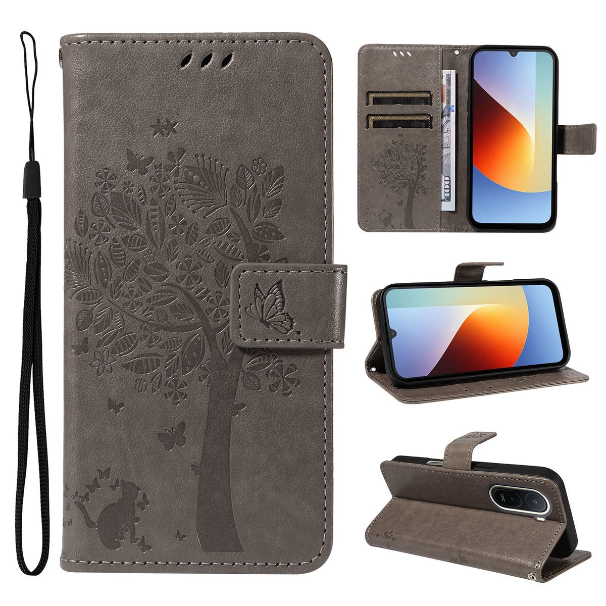 For Xiaomi Poco C85x 5G / Redmi A7 Pro 4G (171.56mm) Phone Case with Stand Cat Tree Pattern Leather Wallet Mobile Cover