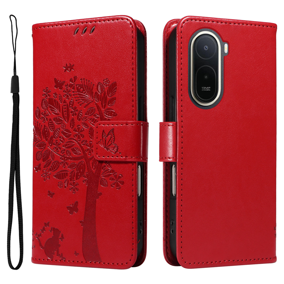 For Xiaomi Poco C85x 5G / Redmi A7 Pro 4G (171.56mm) Phone Case with Stand Cat Tree Pattern Leather Wallet Mobile Cover