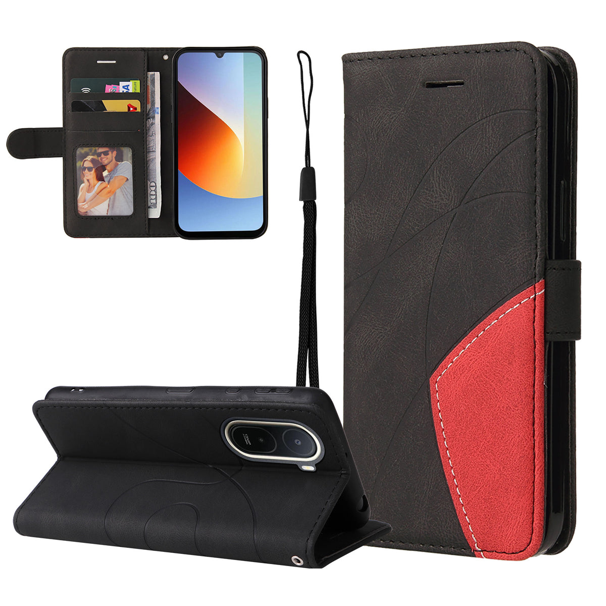For Xiaomi Poco C85x 5G / Redmi A7 Pro 4G (171.56mm) Leather Phone Case Stand Wallet with Bi-colour Splicing Design