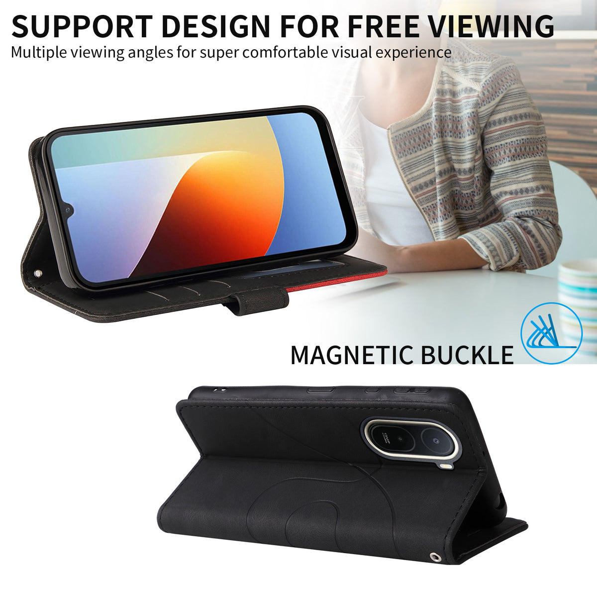 For Xiaomi Poco C85x 5G / Redmi A7 Pro 4G (171.56mm) Leather Phone Case Stand Wallet with Bi-colour Splicing Design