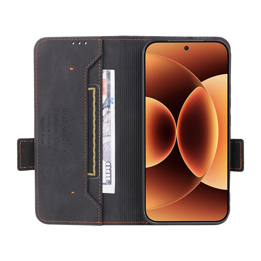 Xiaomi 17 Pro Max-skal i läder, plånbok, fällbart mobilfodral med hårdvarudekor