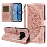For Nothing Phone (4a) Wallet Case Embossed Mandala Pattern PU Leather + TPU Cover with Wrist Strap