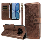 For Nothing Phone (4a) Wallet Case Embossed Mandala Pattern PU Leather + TPU Cover with Wrist Strap