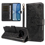For Nothing Phone (4a) Wallet Case Embossed Mandala Pattern PU Leather + TPU Cover with Wrist Strap