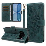 For Nothing Phone (4a) Wallet Case Embossed Mandala Pattern PU Leather + TPU Cover with Wrist Strap