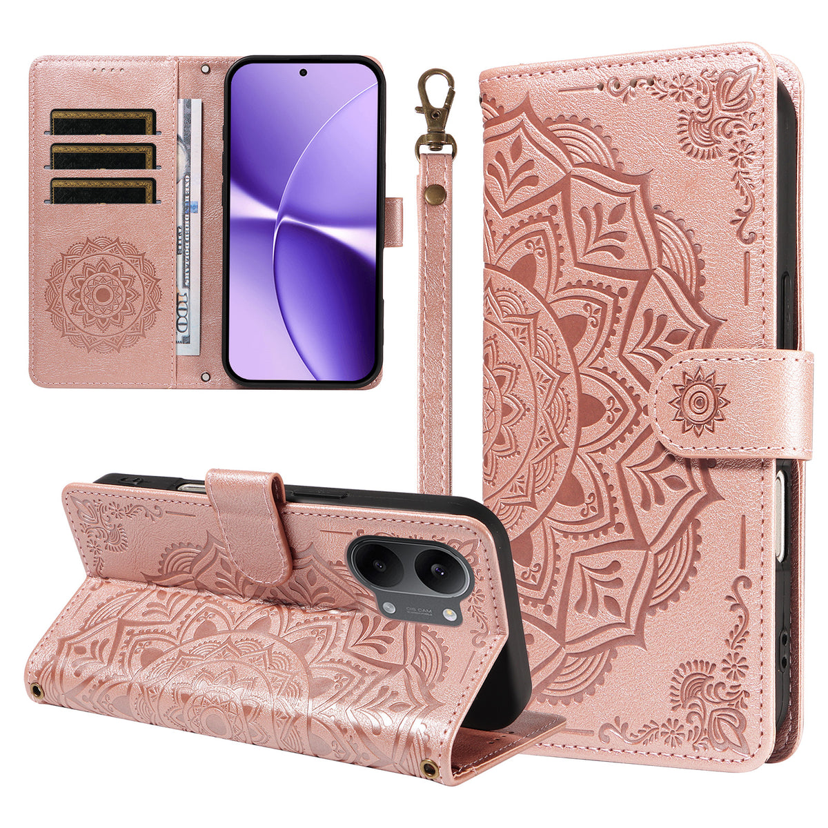 For Xiaomi Poco X8 Pro Max 5G / Xiaomi Redmi Turbo 5 Max 5G Wallet Case Embossed Mandala Pattern PU Leather + TPU Cover with Wrist Strap