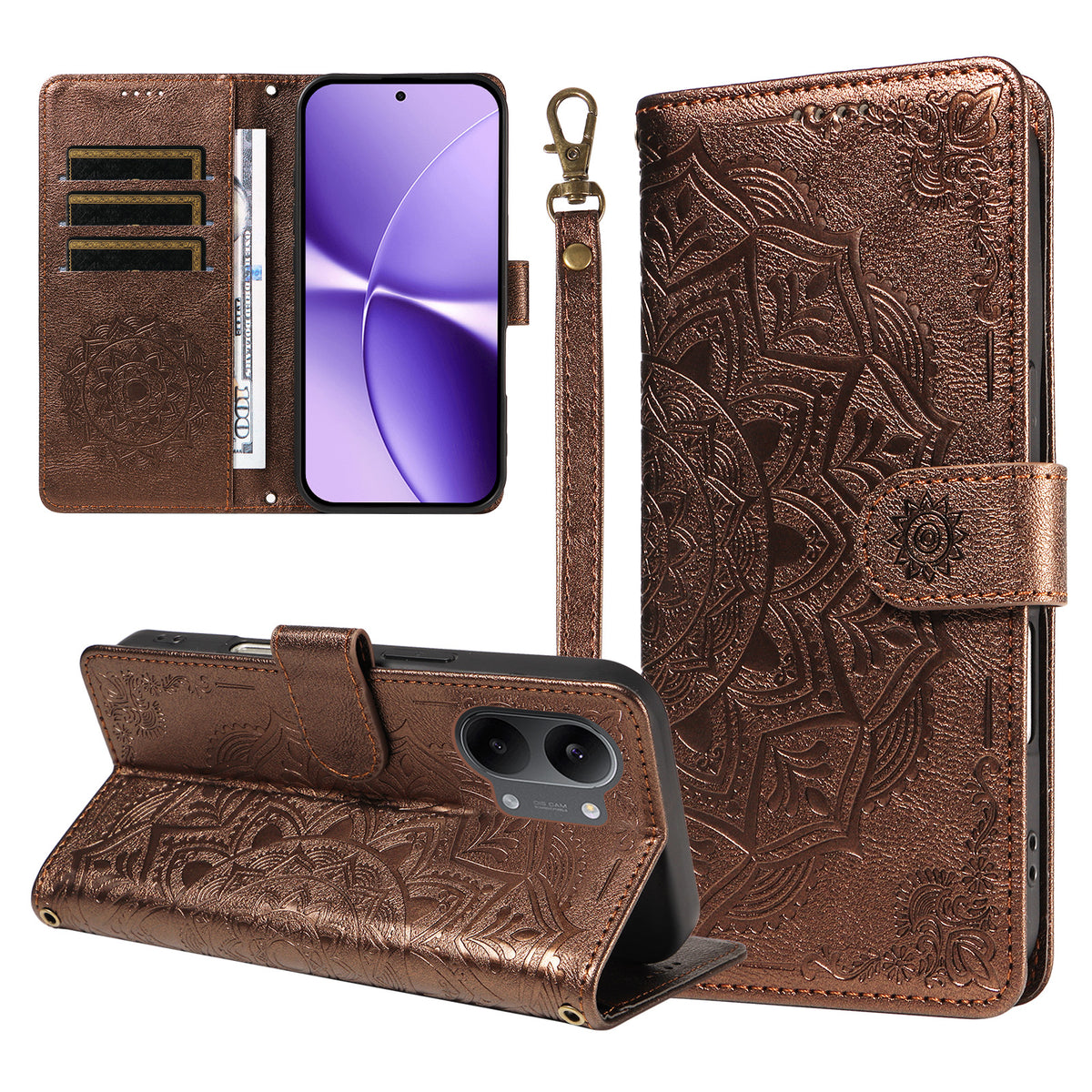 For Xiaomi Poco X8 Pro Max 5G / Xiaomi Redmi Turbo 5 Max 5G Wallet Case Embossed Mandala Pattern PU Leather + TPU Cover with Wrist Strap
