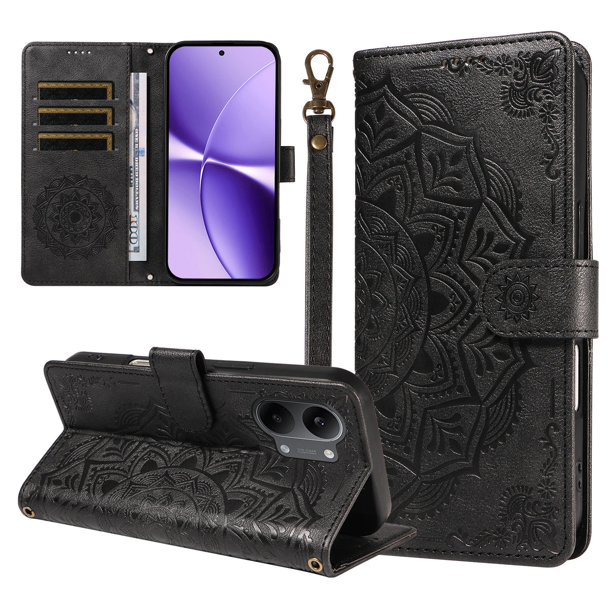 For Xiaomi Poco X8 Pro Max 5G / Xiaomi Redmi Turbo 5 Max 5G Wallet Case Embossed Mandala Pattern PU Leather + TPU Cover with Wrist Strap