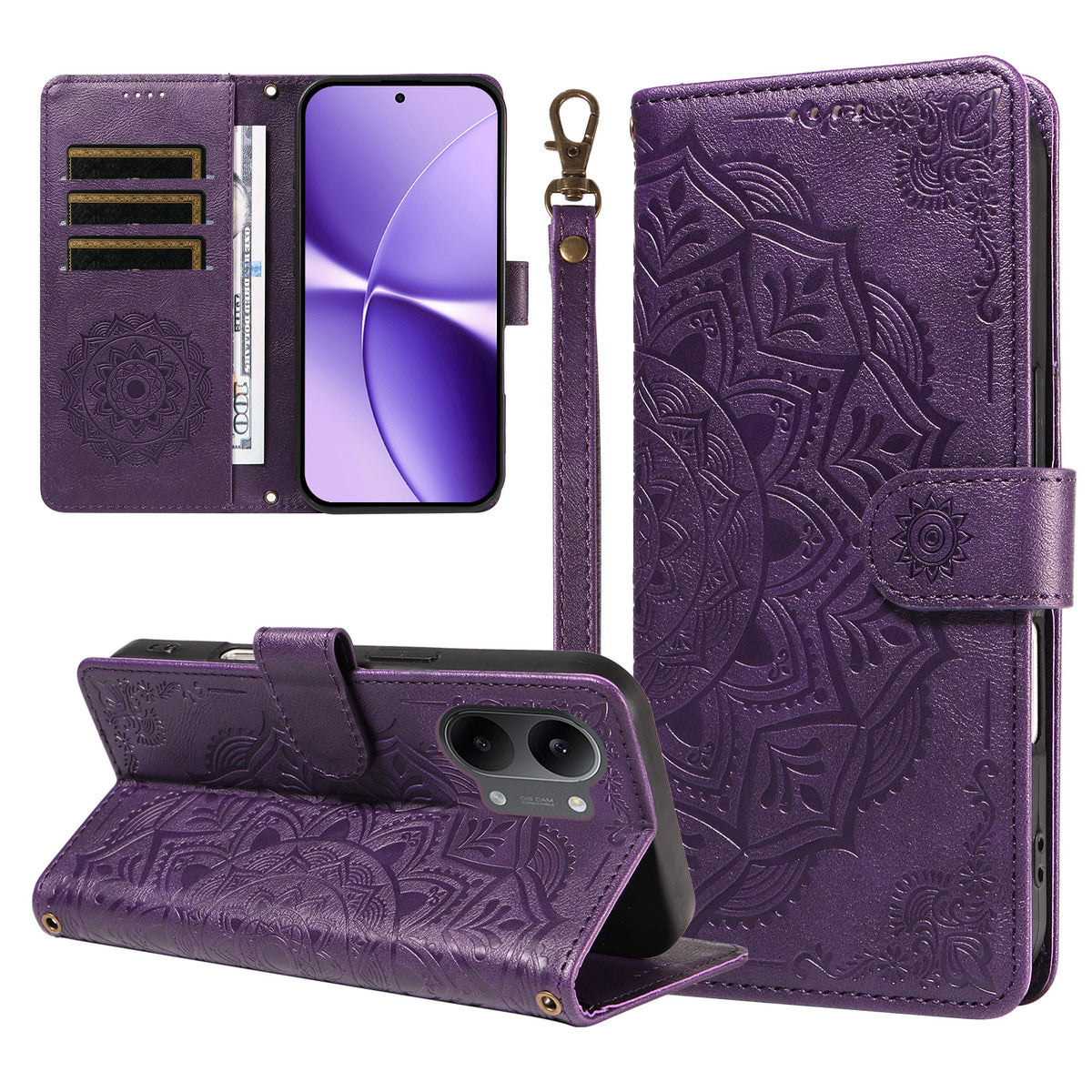 For Xiaomi Poco X8 Pro Max 5G / Xiaomi Redmi Turbo 5 Max 5G Wallet Case Embossed Mandala Pattern PU Leather + TPU Cover with Wrist Strap