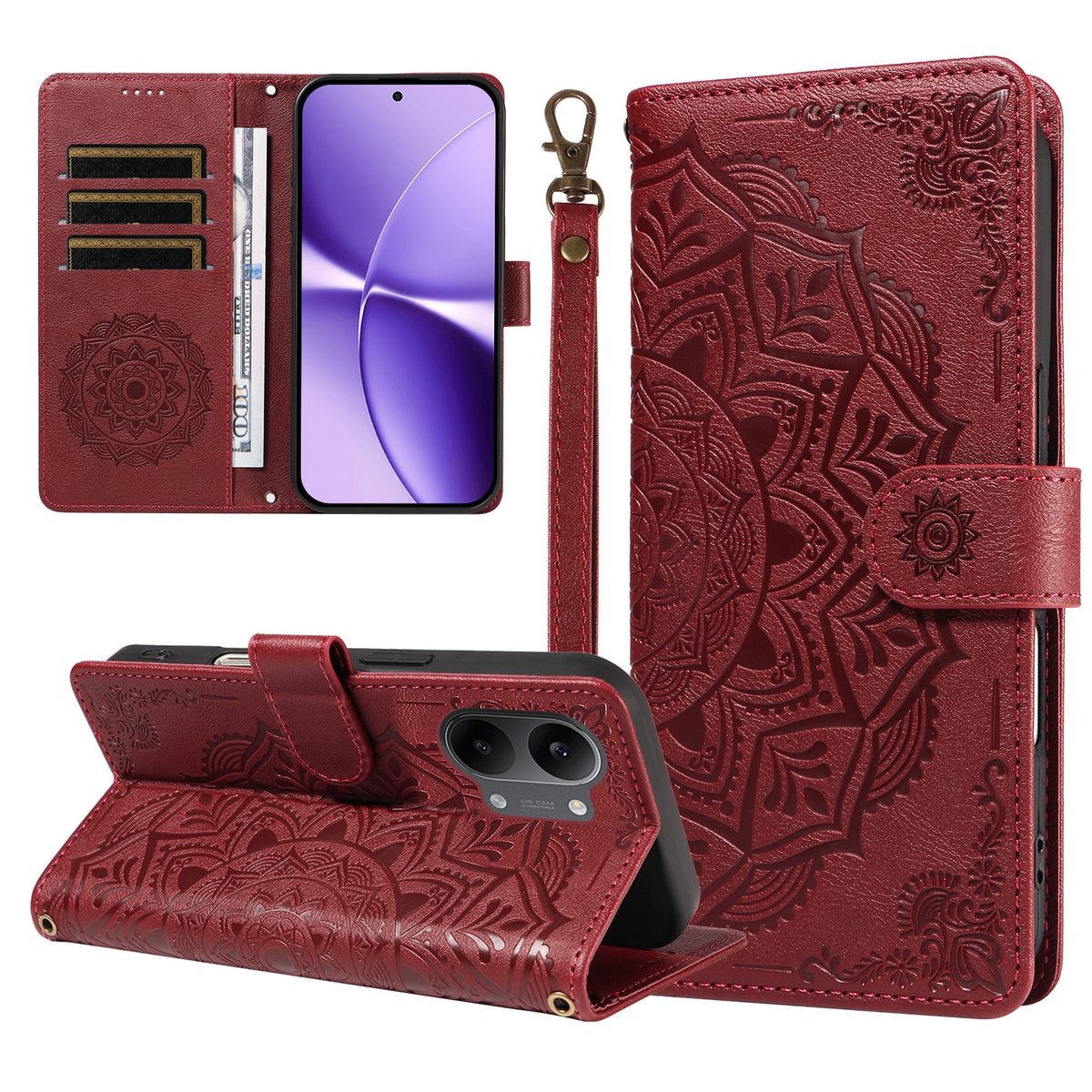 For Xiaomi Poco X8 Pro Max 5G / Xiaomi Redmi Turbo 5 Max 5G Wallet Case Embossed Mandala Pattern PU Leather + TPU Cover with Wrist Strap