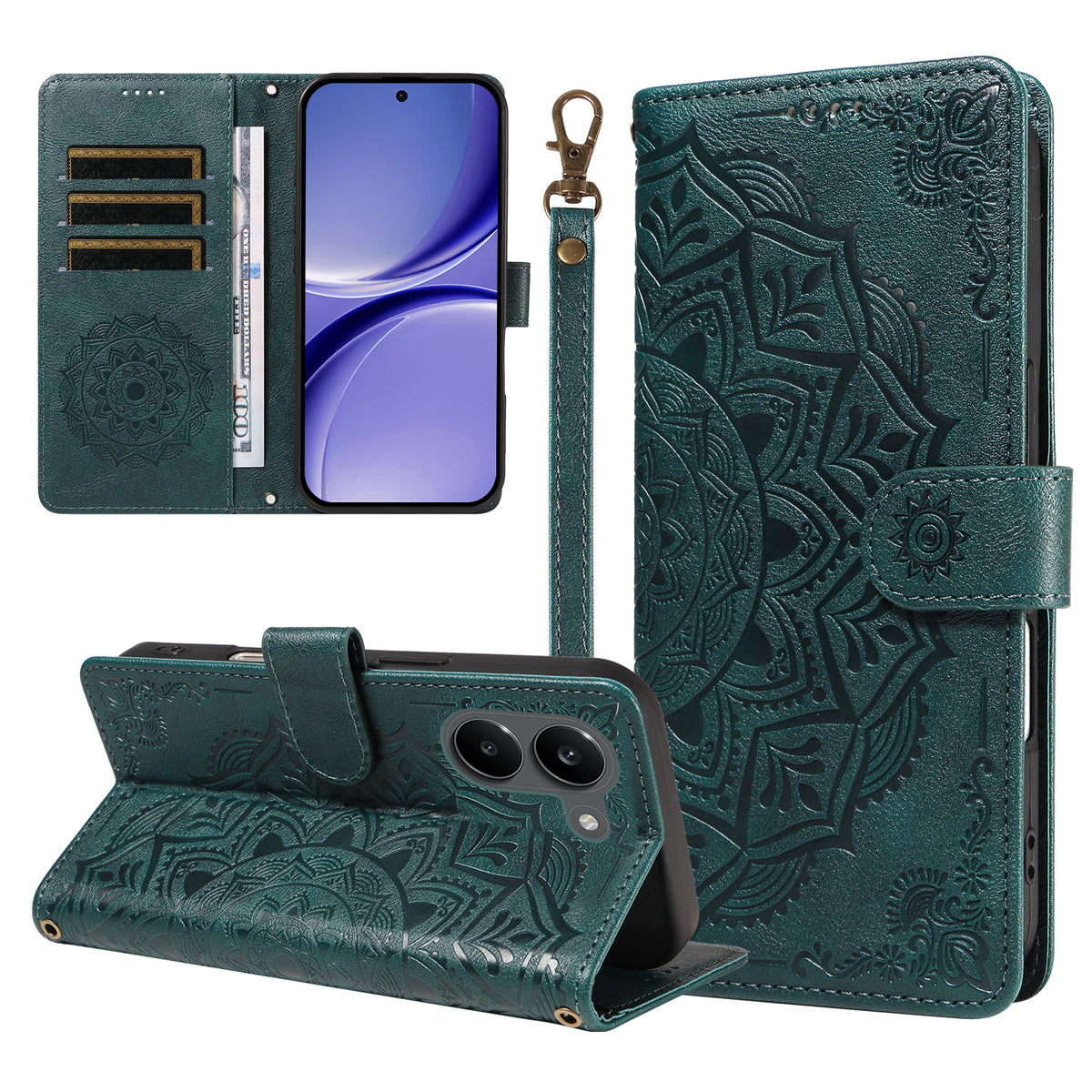 For Xiaomi Poco X8 Pro 5G / Xiaomi Redmi Turbo 5 5G Wallet Case Embossed Mandala Pattern PU Leather + TPU Cover with Wrist Strap