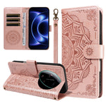 For Xiaomi 17 Ultra 5G Wallet Case Embossed Mandala Pattern PU Leather + TPU Cover with Wrist Strap