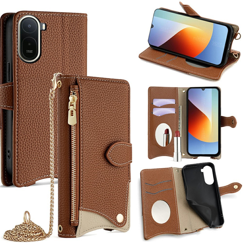 For Xiaomi Poco C85x 5G / Redmi A7 Pro 4G (171.56mm) Leather Case Wallet Stand Cover Irregular Tail Style with Chain Strap