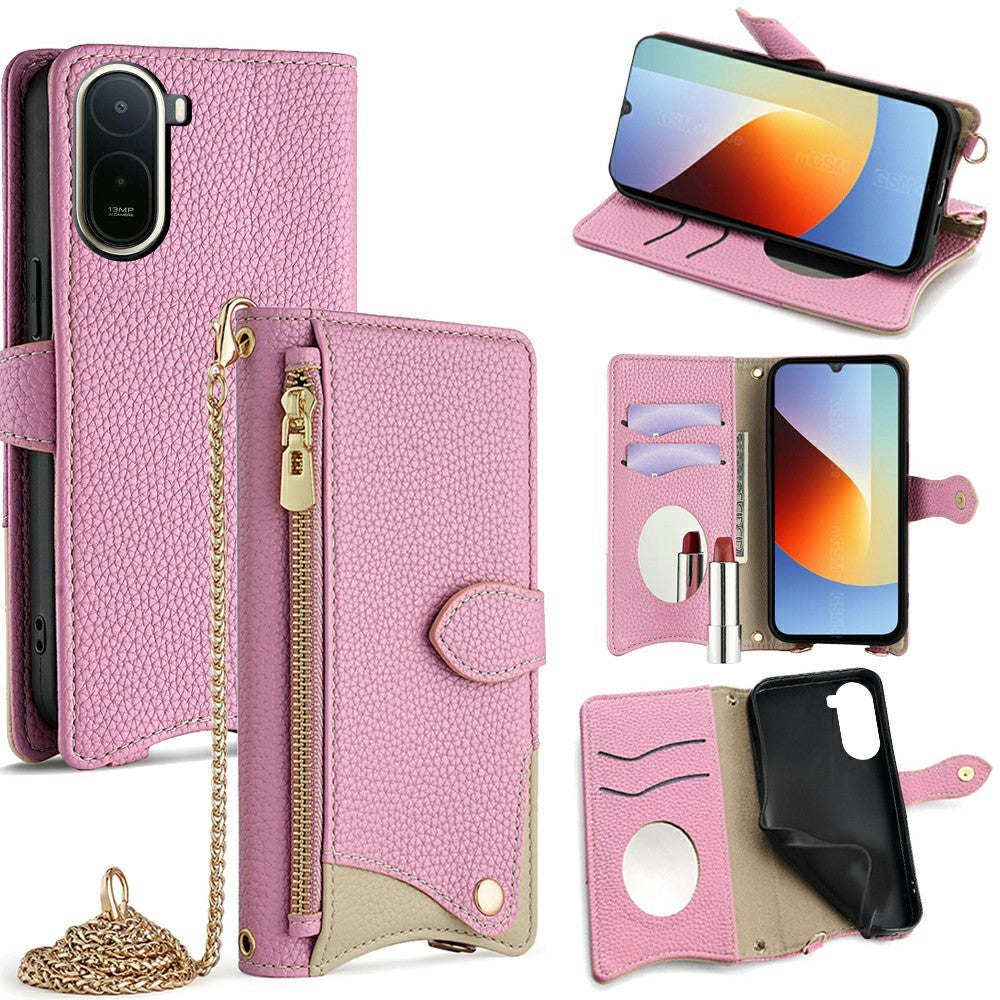 For Xiaomi Poco C85x 5G / Redmi A7 Pro 4G (171.56mm) Leather Case Wallet Stand Cover Irregular Tail Style with Chain Strap