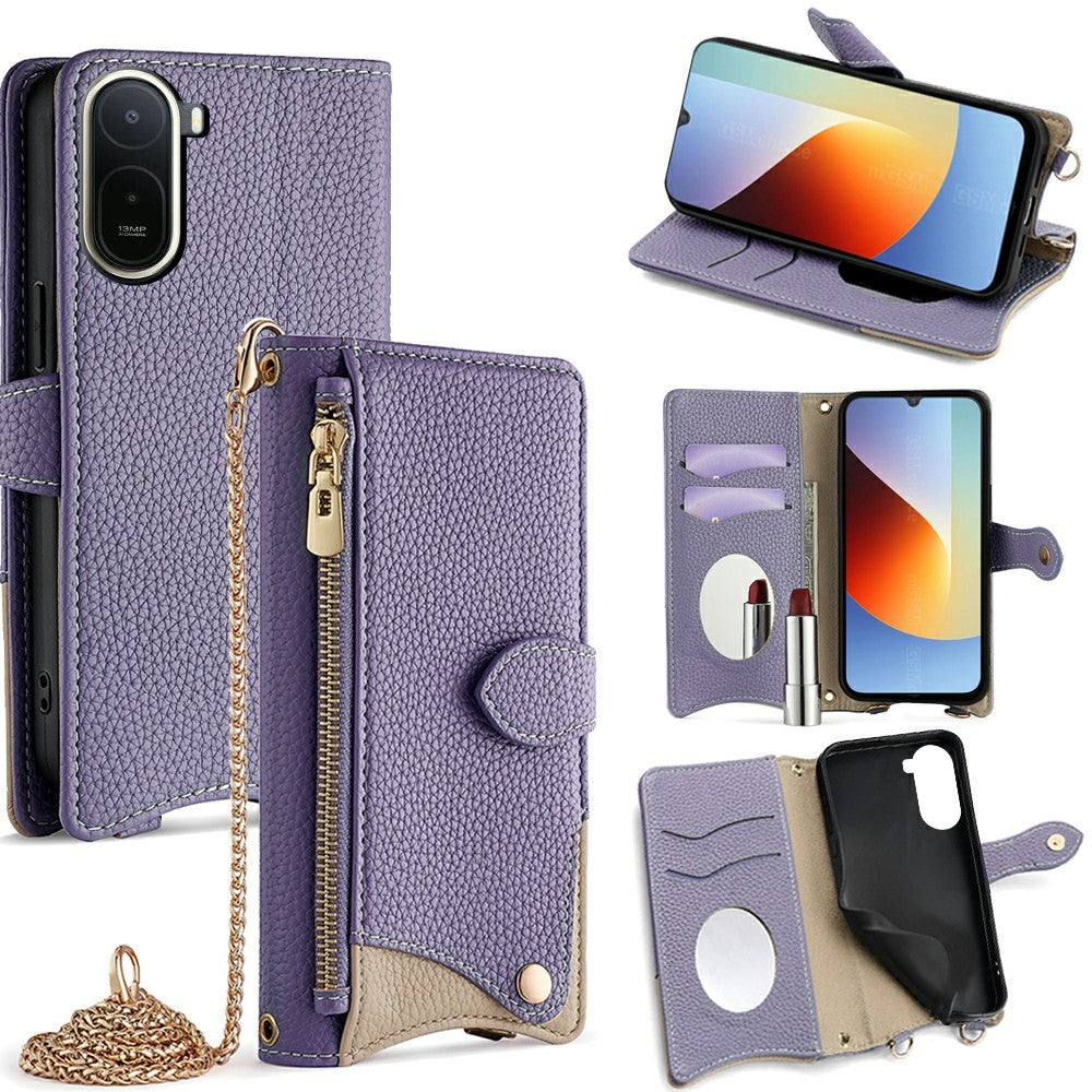 For Xiaomi Poco C85x 5G / Redmi A7 Pro 4G (171.56mm) Leather Case Wallet Stand Cover Irregular Tail Style with Chain Strap