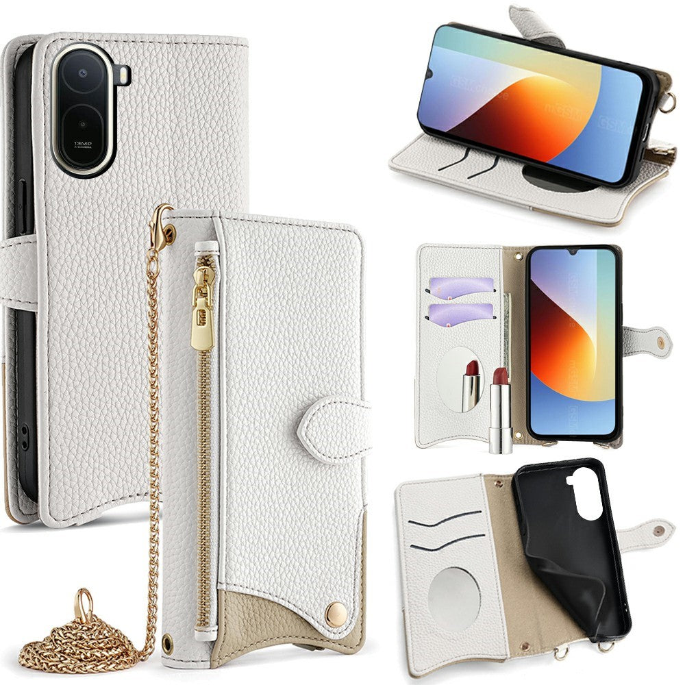 For Xiaomi Poco C85x 5G / Redmi A7 Pro 4G (171.56mm) Leather Case Wallet Stand Cover Irregular Tail Style with Chain Strap