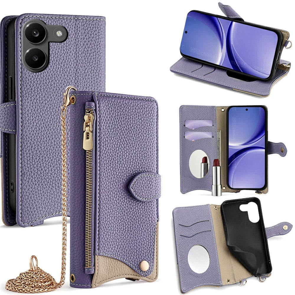 For Xiaomi Redmi Turbo 5 5G Leather Case Wallet Stand Cover Irregular Tail Style with Chain Strap