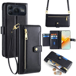 For Honor Power2 5G Leather Case Zipper Pocket Wallet Phone Cover with 2 Straps