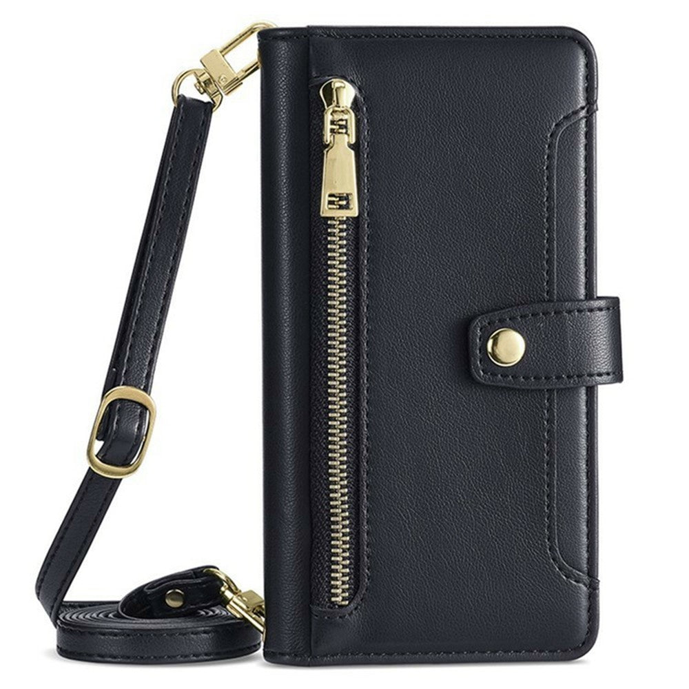 For Honor Power2 5G Leather Case Zipper Pocket Wallet Phone Cover with 2 Straps
