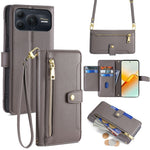 For Honor Power2 5G Leather Case Zipper Pocket Wallet Phone Cover with 2 Straps