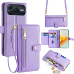 For Honor Power2 5G Leather Case Zipper Pocket Wallet Phone Cover with 2 Straps