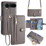 For Honor Magic8 Pro Air 5G Leather Case Zipper Pocket Wallet Phone Cover with 2 Straps